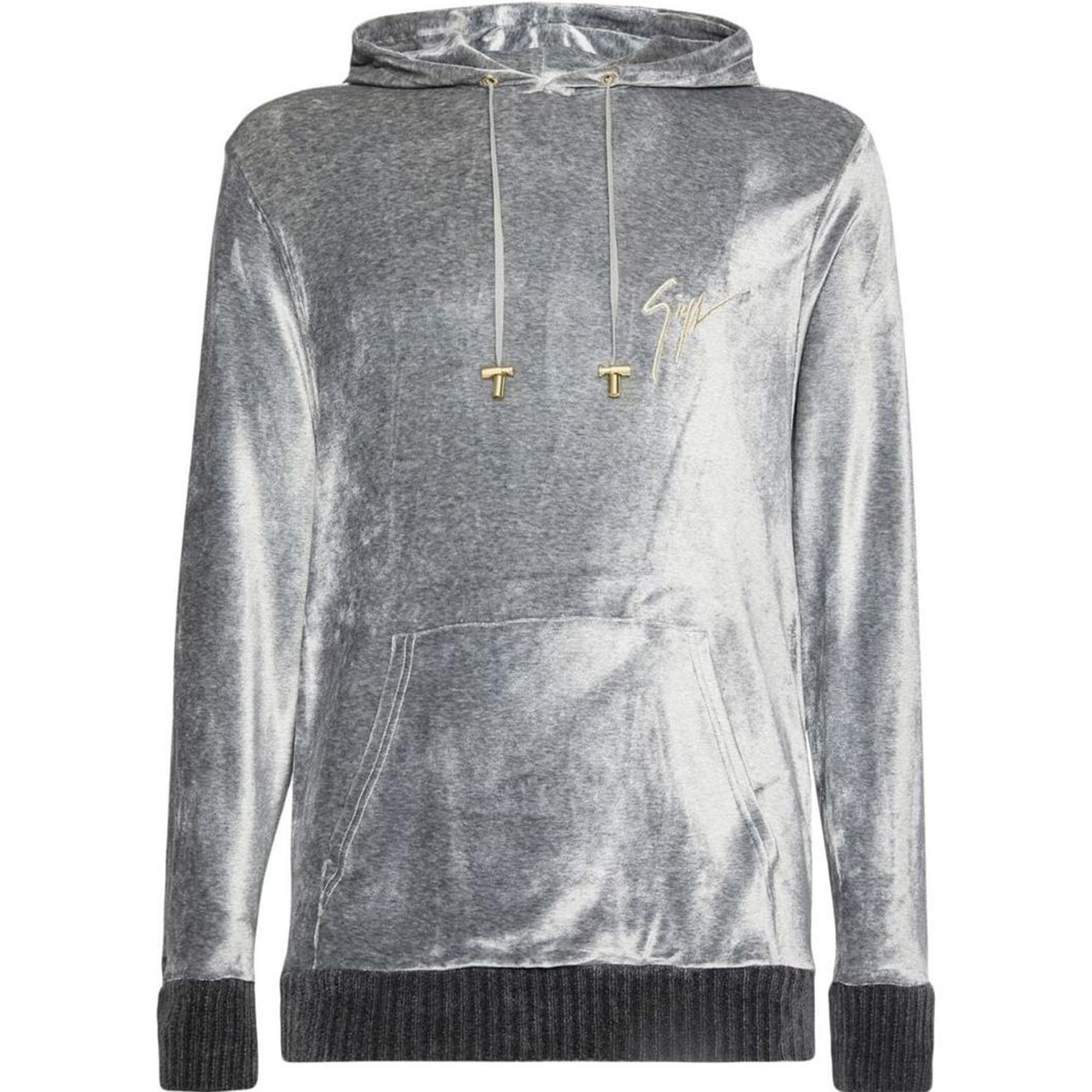 Giuseppe Zanotti GZ Logo Print Hoodie Men’s Light Grey Casual Pullover IRU2006002