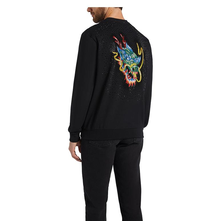 Shop ジュゼッペザノッティ GZ SS23 ブラック ラインストーン クルーネック スウェットシャツ 長袖 ERU3011001