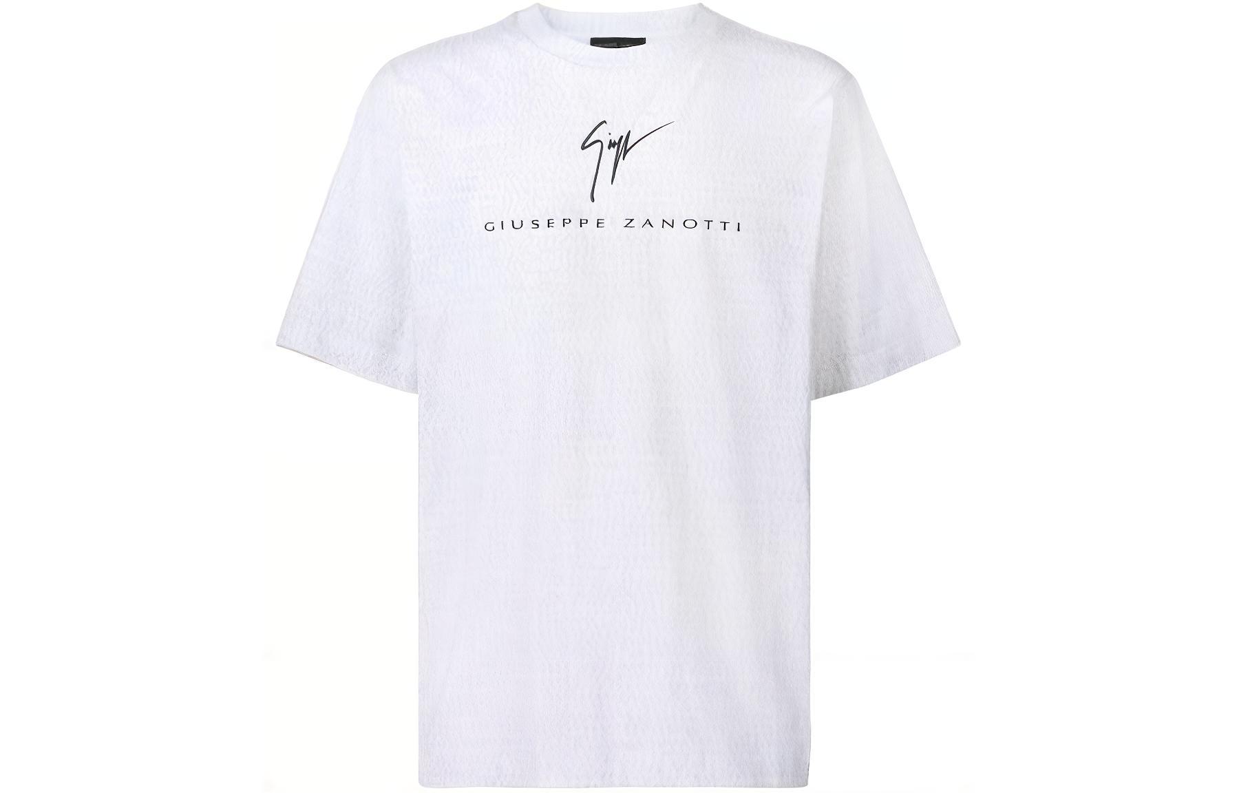 Giuseppe Zanotti GZ SS24 Letter Print Crewneck Casual T-Shirt Mens Chalk White ERU4001001