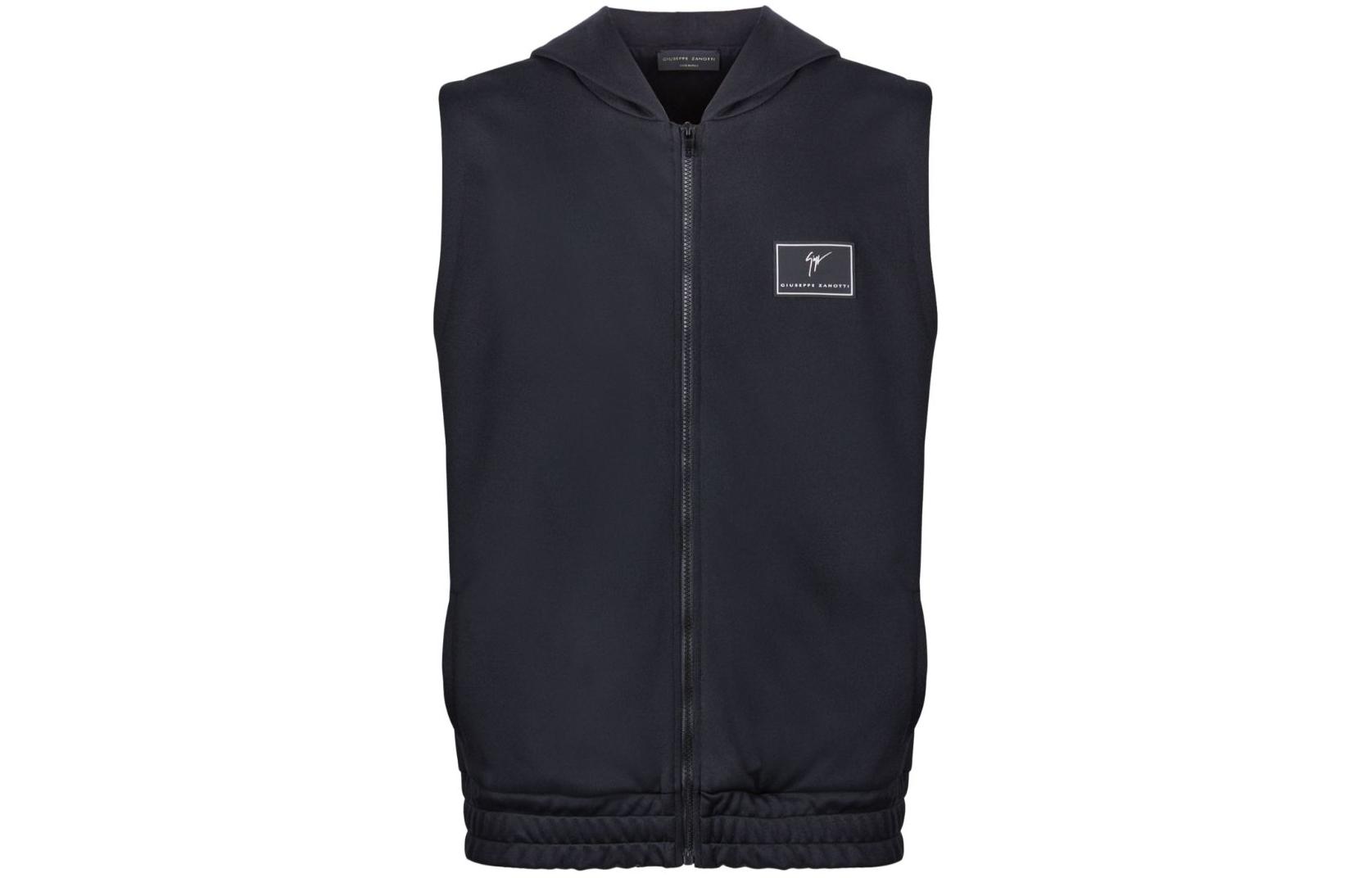 Giuseppe Zanotti GZ SS24 Logo Patch Hooded Zip Vest Men’s Black ERU4004001