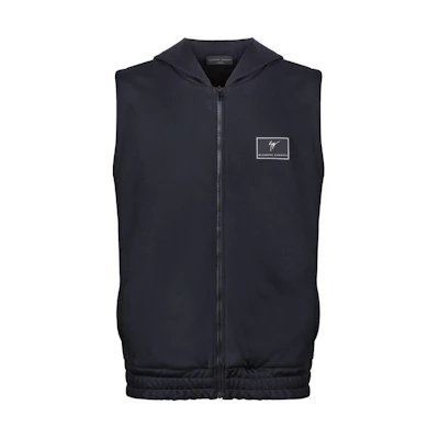 Giuseppe Zanotti GZ SS24 Logo Patch Hooded Zip Vest Men’s Black ERU4004001