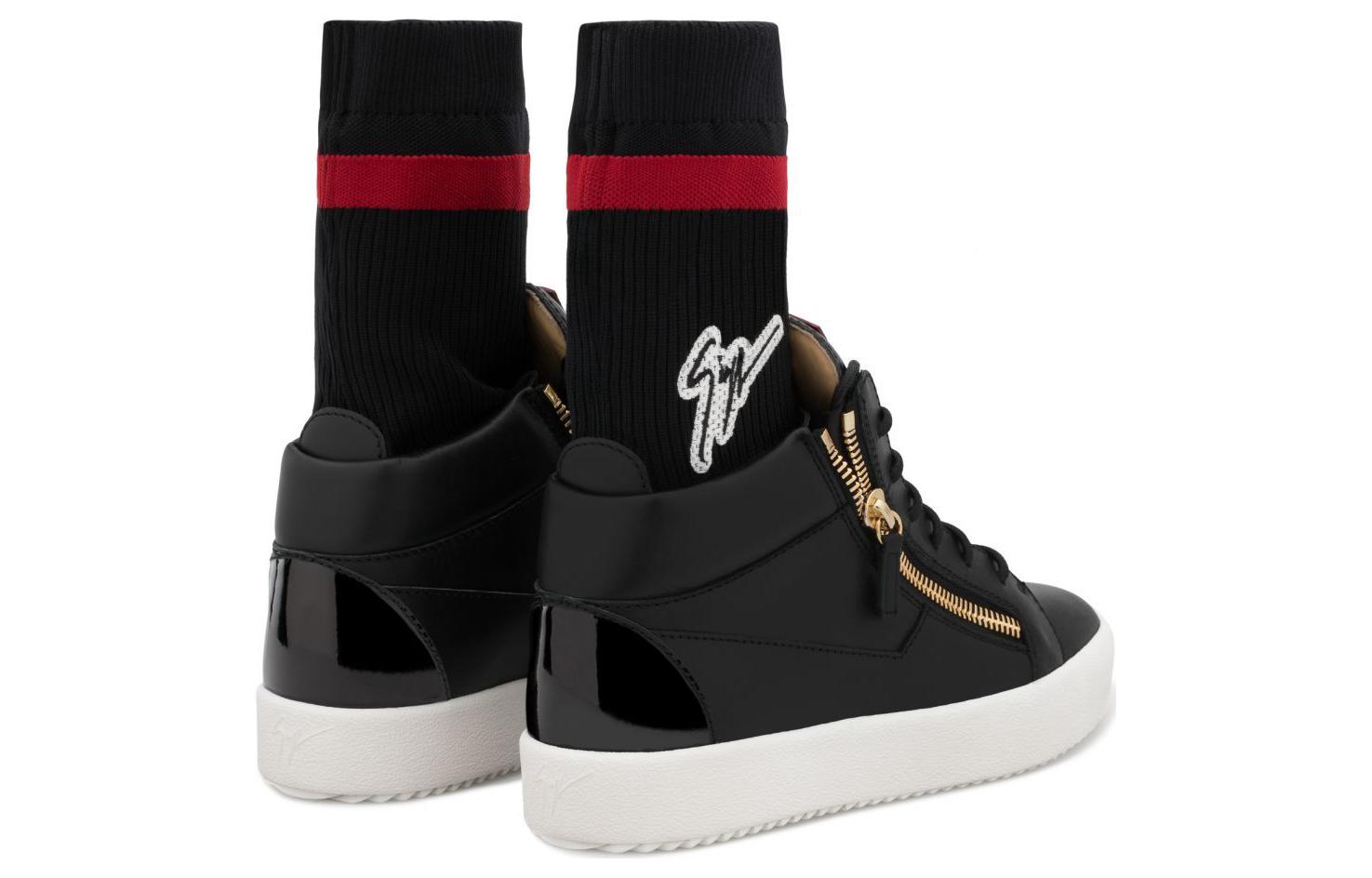 Shop Giuseppe Zanotti High-Top 'Zip Logam Hitam' RU80044-BIVA-NERO