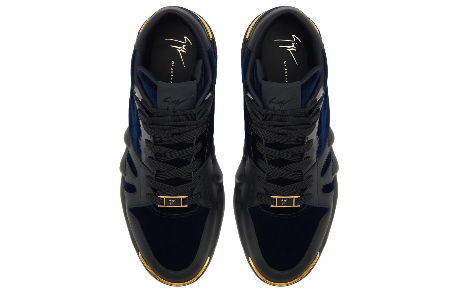 Shop giuseppe zanotti/GZ 皮革 繫帶圓頭 高筒 帆布鞋 男款 黑色