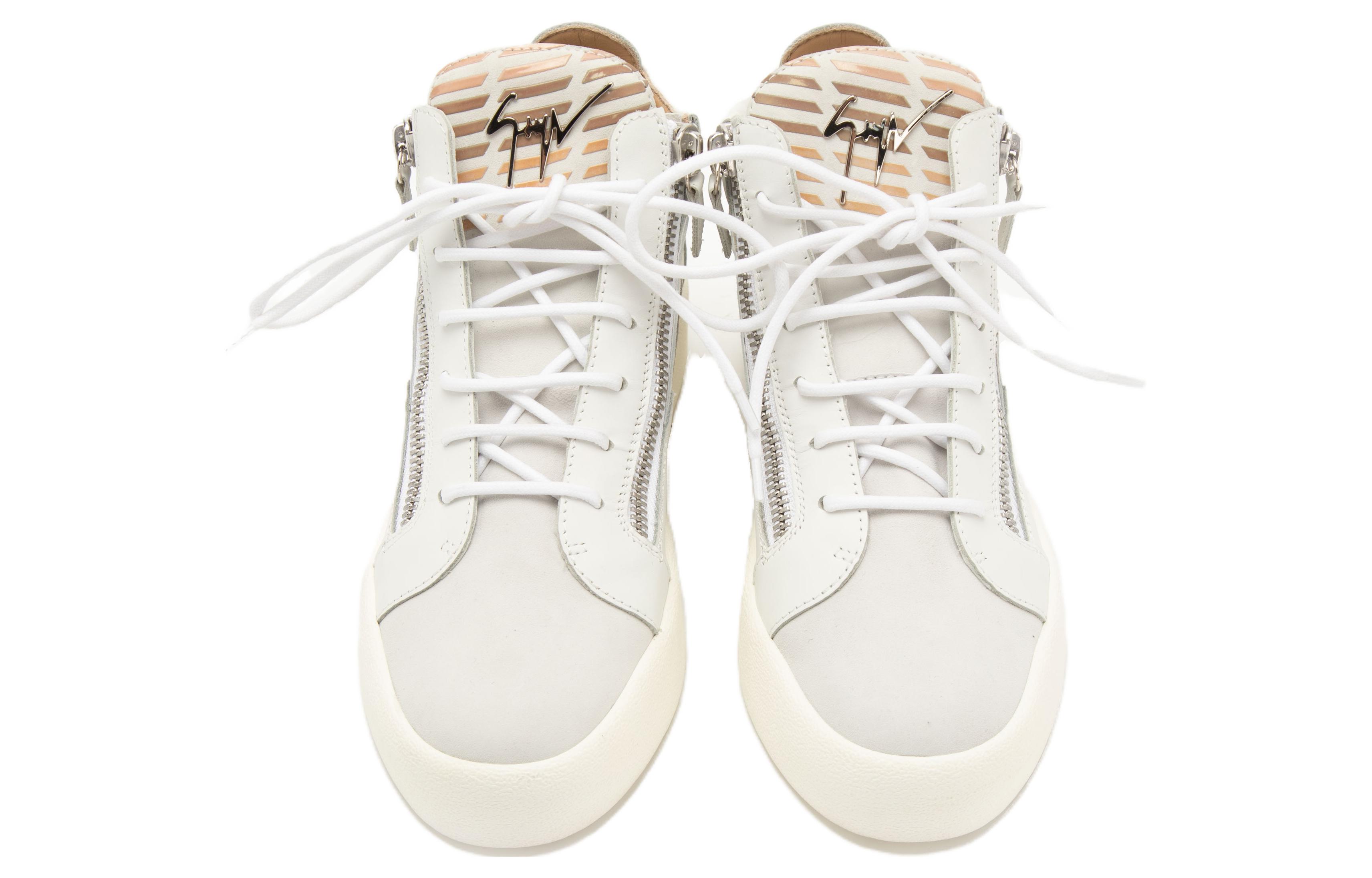 Lookbook giuseppe zanotti/GZ 皮革 圓頭繫帶 防滑 中筒 板鞋 男款 白色