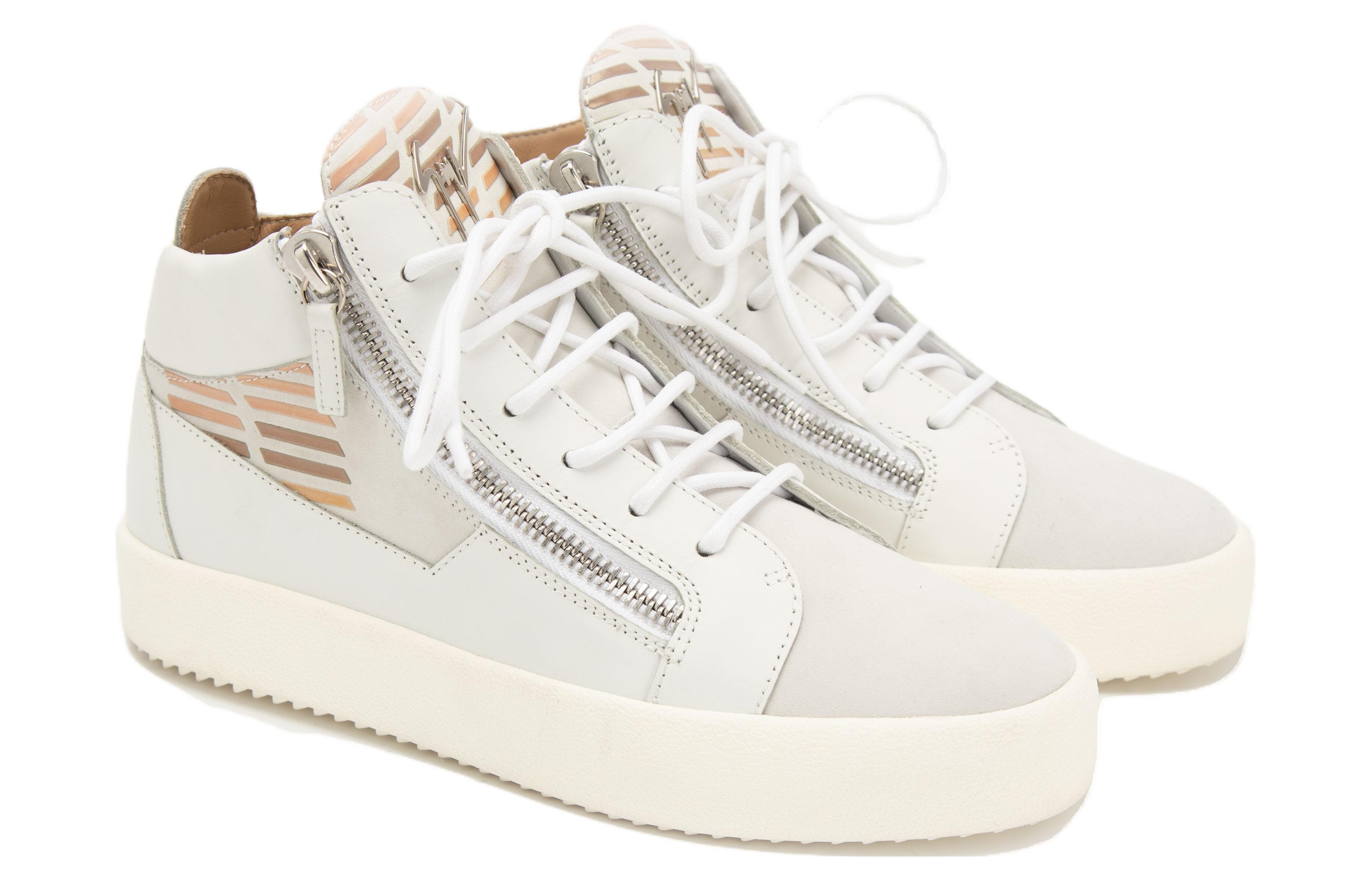 Shop giuseppe zanotti/GZ 皮革 圓頭繫帶 防滑 中筒 板鞋 男款 白色