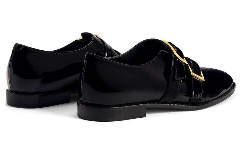 Shop Giuseppe Zanotti PU Nyaman 'Hitam Round-Toe dengan Gesper Emas' IU30026001