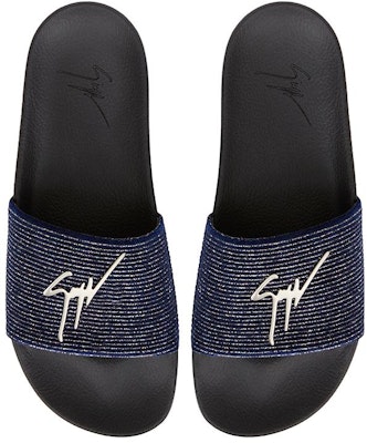 Giuseppe Zanotti/GZ 絨面 套穿圓頭平底 一字拖鞋 男款 海藍色 Lookbook Giuseppe Zanotti/GZ 絨面 套穿圓頭平底 一字拖鞋 男款 海藍色