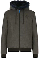 Giuseppe Zanotti Solid Color Frayed Hoodie Bomber Jacket - Gray IRU1001001 Giuseppe Zanotti Solid Color Frayed Hoodie Bomber Jacket - Gray IRU1001001