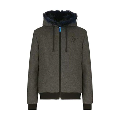 Giuseppe Zanotti Solid Color Frayed Hoodie Bomber Jacket - Gray IRU1001001