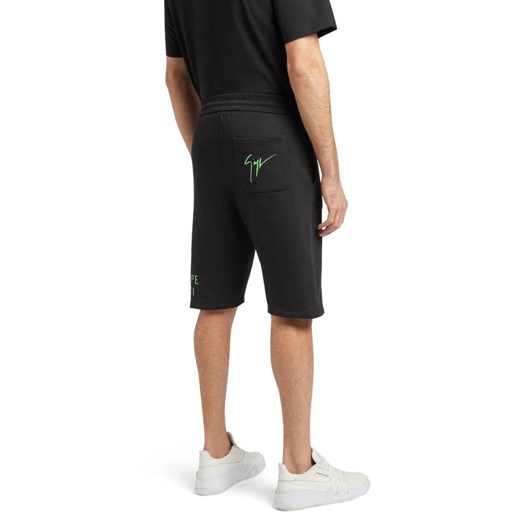 Purchase Giuseppe Zanotti SS23 Pantalones Cortos Negros con Letras y Cordón Ajustable. ERU3019001