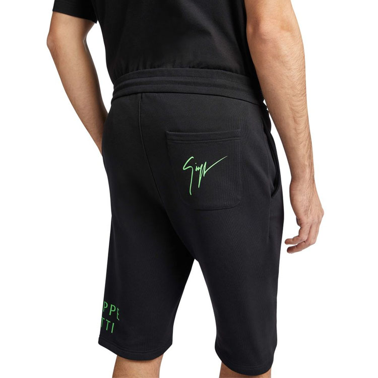 Details for Giuseppe Zanotti SS23 Pantalones Cortos Negros con Letras y Cordón Ajustable. ERU3019001
