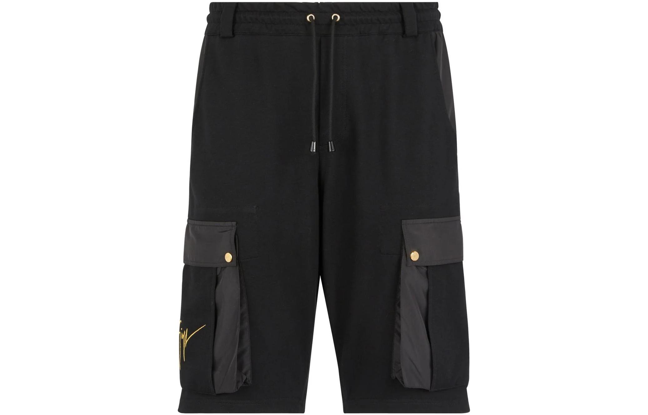 Giuseppe Zanotti SS23  Black Drawstring Athletic Shorts with Multi-Pockets ERU3014001