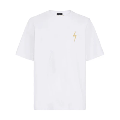 Giuseppe Zanotti SS23 White Logo Embroidered Crewneck T-Shirt. ERU2019H02