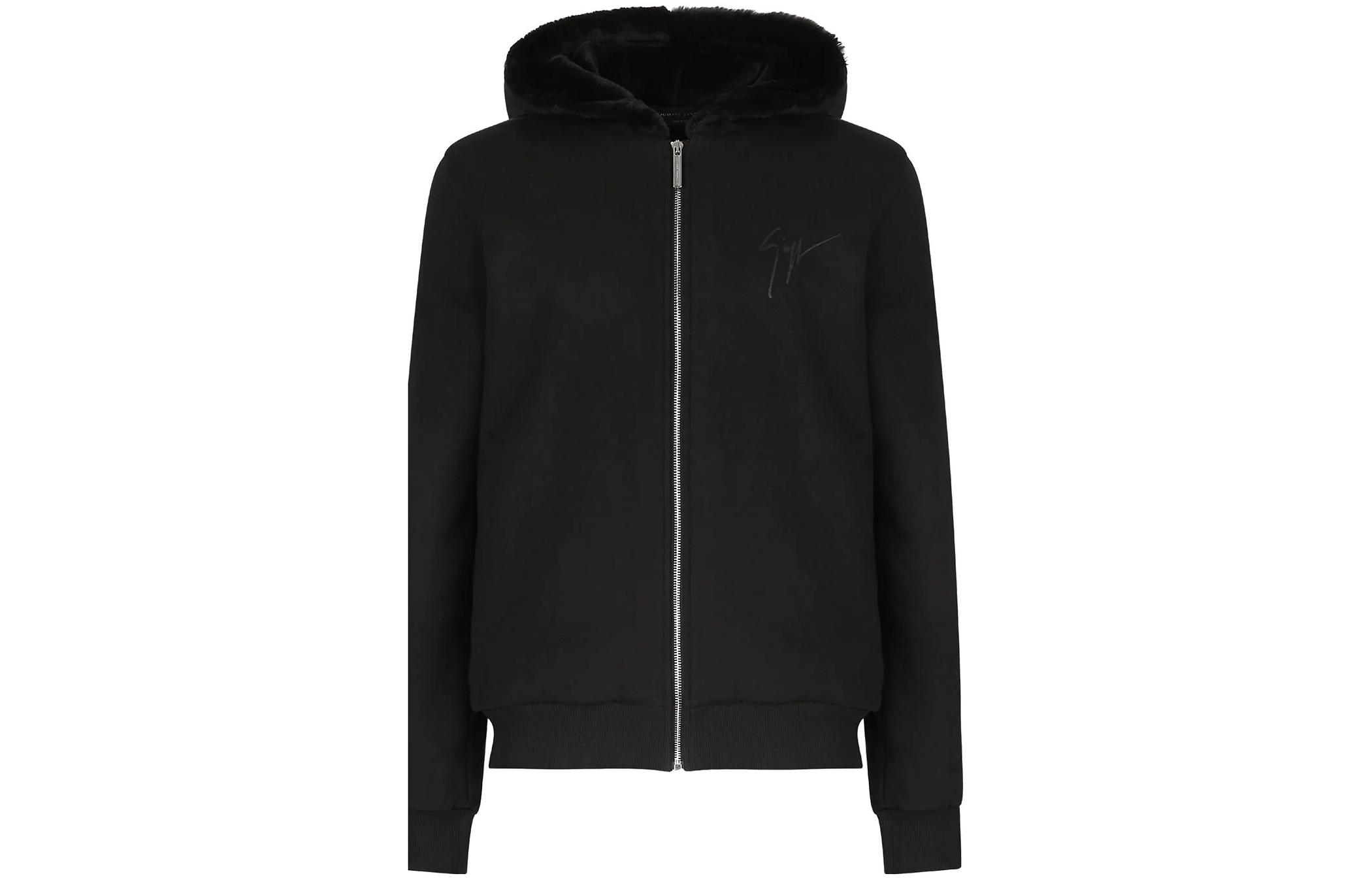 Giuseppe Zanotti SS23 Black Logo Embroidered Hoodie Jacket for Men IRU1007001