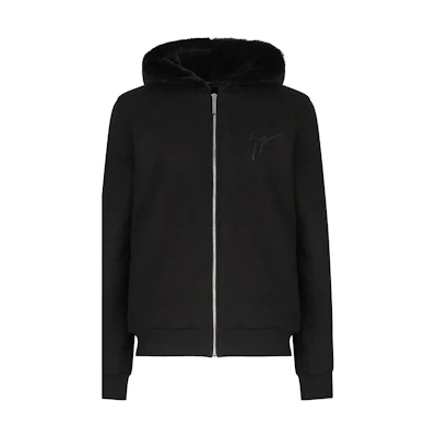 Giuseppe Zanotti SS23 Black Logo Embroidered Hoodie Jacket for Men IRU1007001