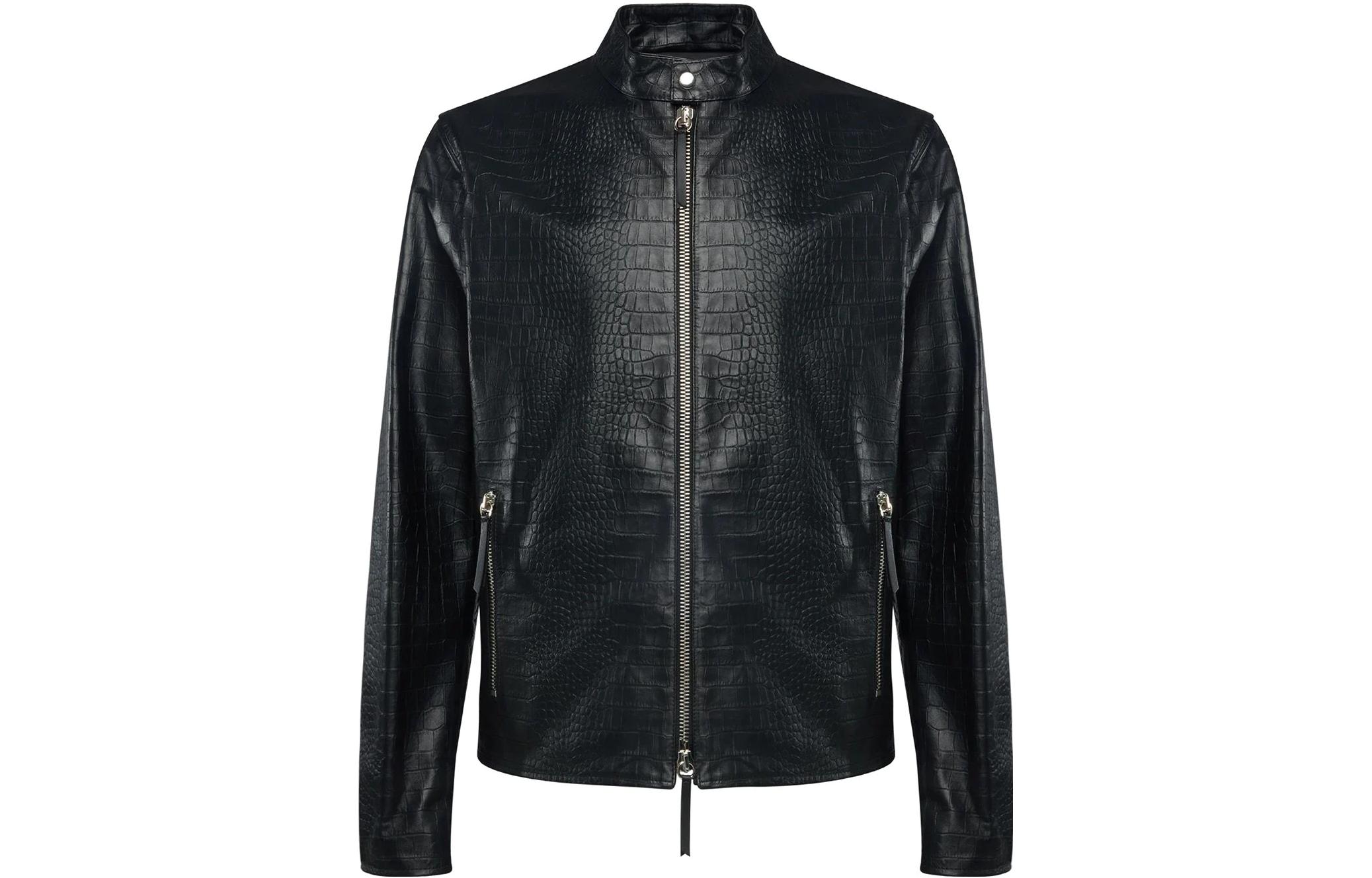 Giuseppe Zanotti SS23 Black Solid Snake-Pattern Leather Jacket ERU8016K02