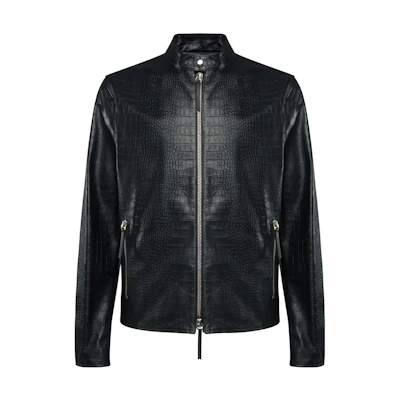 Giuseppe Zanotti SS23 Black Solid Snake-Pattern Leather Jacket ERU8016K02