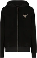 Giuseppe Zanotti SS23 Black Velvet Hoodie with Embroidered Logo IRU1008001 Giuseppe Zanotti SS23 Black Velvet Hoodie with Embroidered Logo IRU1008001
