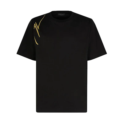 Giuseppe Zanotti SS23 Logo Embroidered Black Crewneck T-Shirt Casual Tee ERU3008002