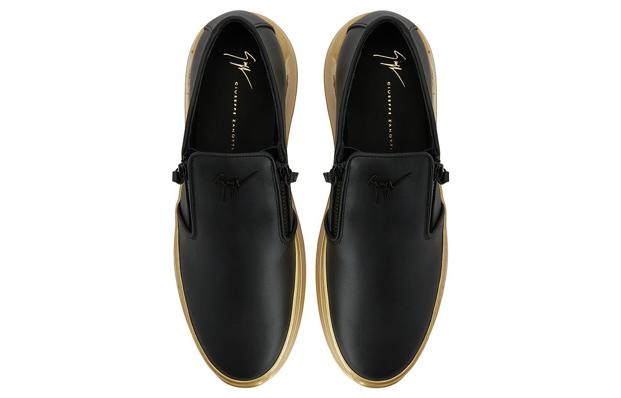 Shop Giuseppe Zanotti/GZ 頭層牛皮 厚底輕便一腳蹬 樂福鞋 男款 黑金