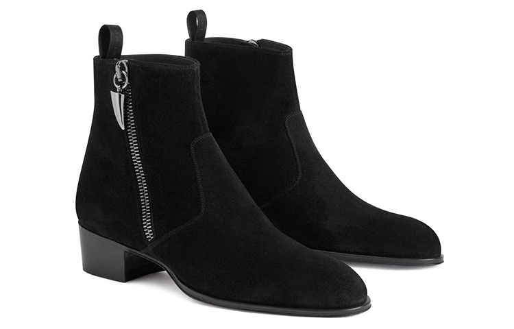 Order 朱塞佩·萨诺第 黑色丝绒拉链粗跟短靴 IU00068H01