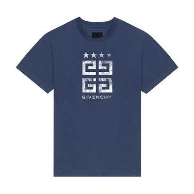 Givenchy 4G Stars Slim Fit Blue Cotton Round Neck T-Shirt for Men. BM716G3YEL-402