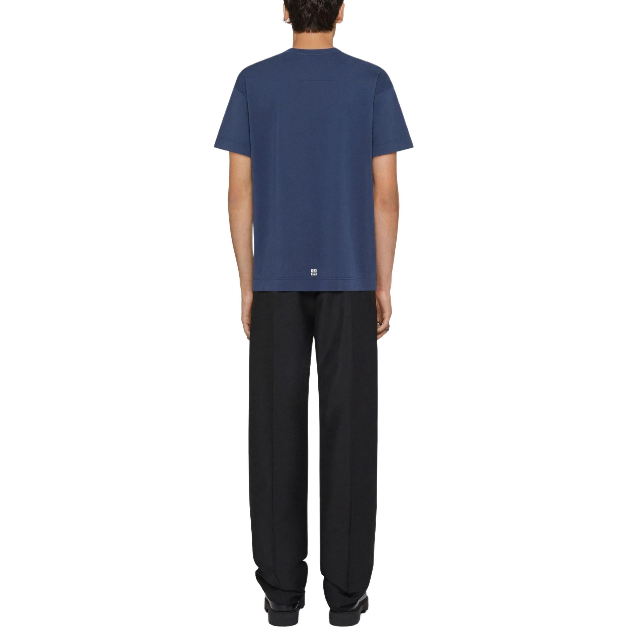 Shop Givenchy 4G Stars Slim Fit Blue Cotton Round Neck T-Shirt for Men. BM716G3YEL-402