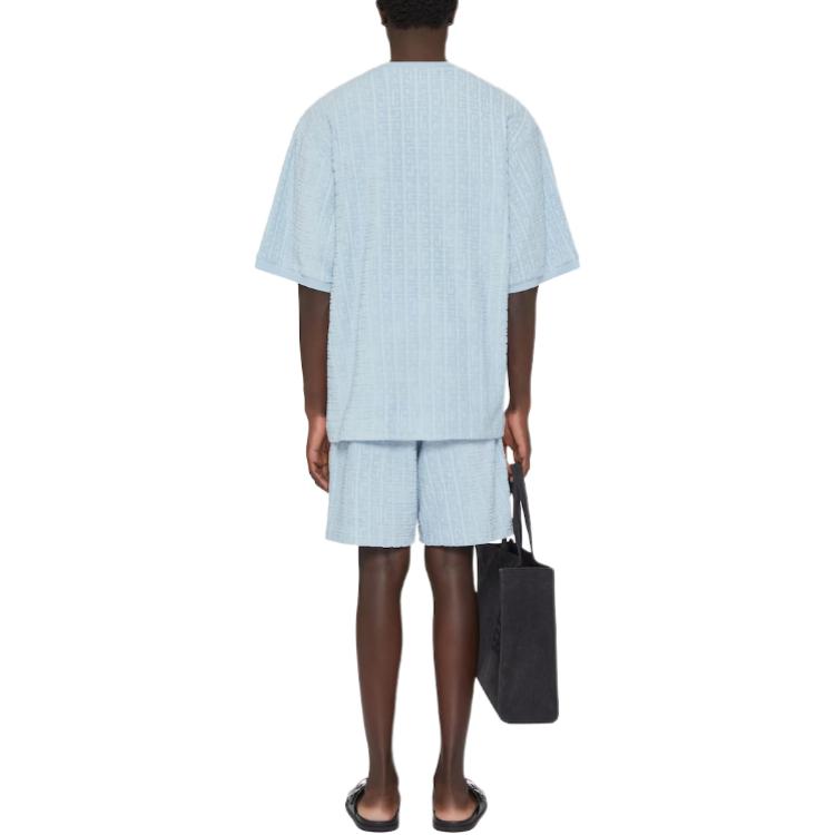 Shop Givenchy 4G 棉質毛巾布藍色圓領短袖T恤 BM71JA3YF0-450