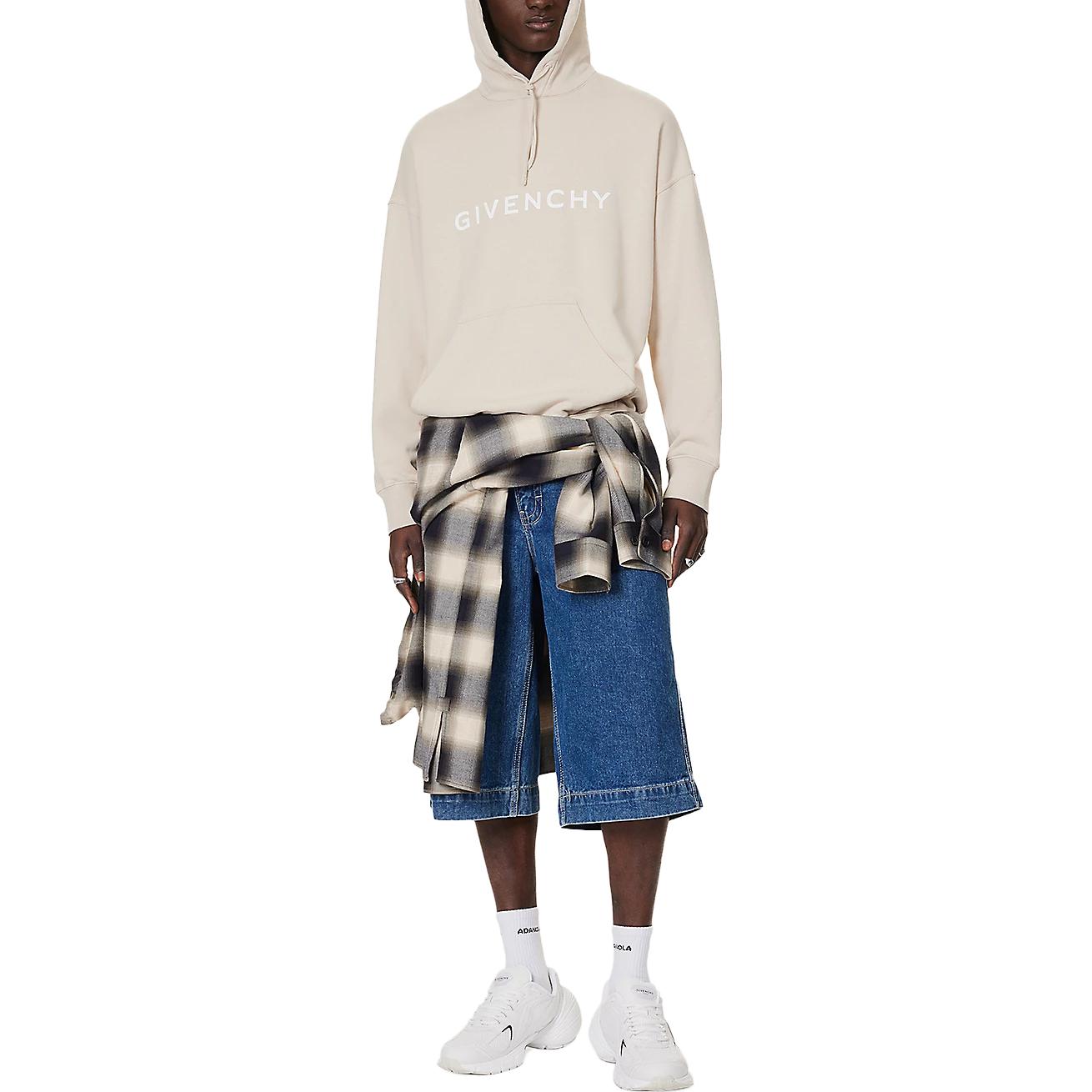 Lookbook 지방시 베이지 후드티 솔리드 컬러 레터 프린트. BMJ0HC3YAC-267