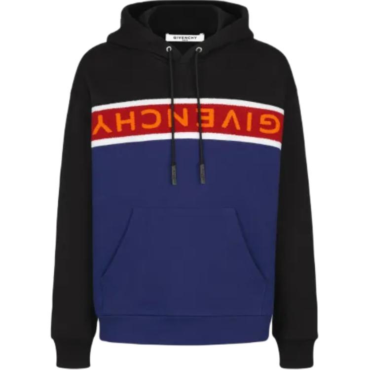 Givenchy  Black Color-Block Logo Print Hooded Sweatshirt. BM70E7306C-012