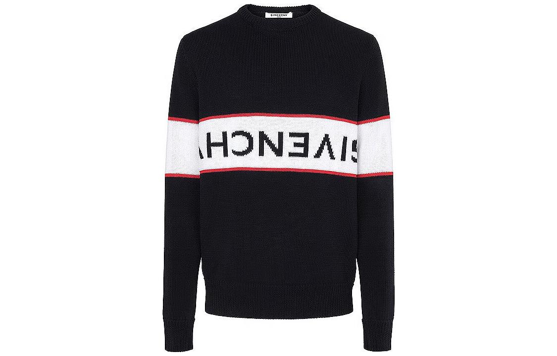 GIVENCHY  Black Colorblock Stripe Logo Crewneck Sweater. BM9063401M-001