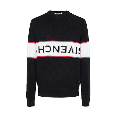 GIVENCHY Black Colorblock Stripe Logo Crewneck Sweater. BM9063401M-001