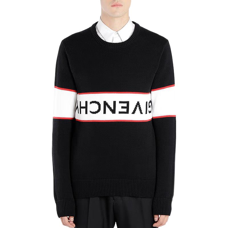 Lookbook GIVENCHY Sweater Hitam Crewneck Logo Stripe Colorblock. BM9063401M-001