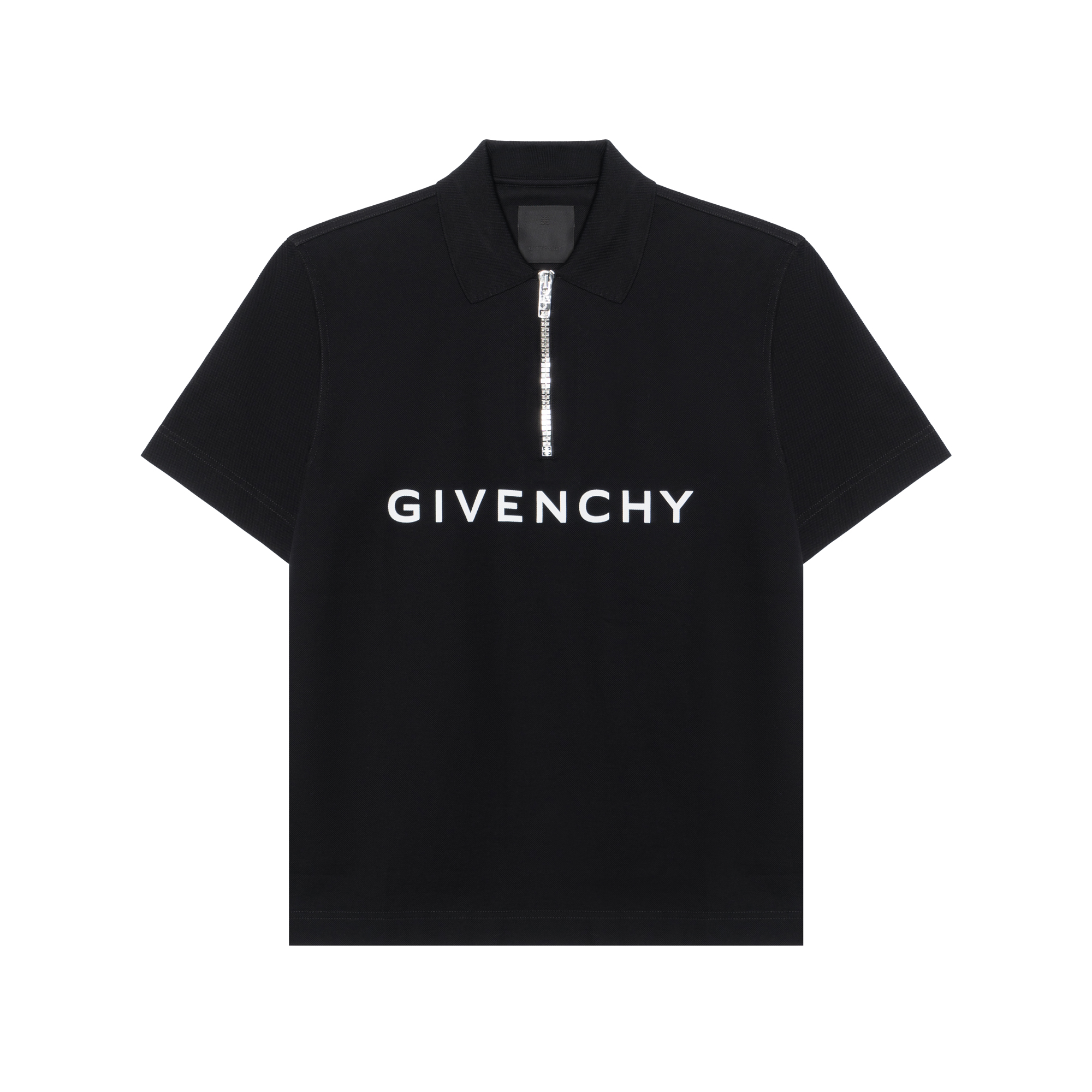 Givenchy  Black Cotton Short-Sleeve Polo Shirt with Letter Print. BM71D13YFP-001