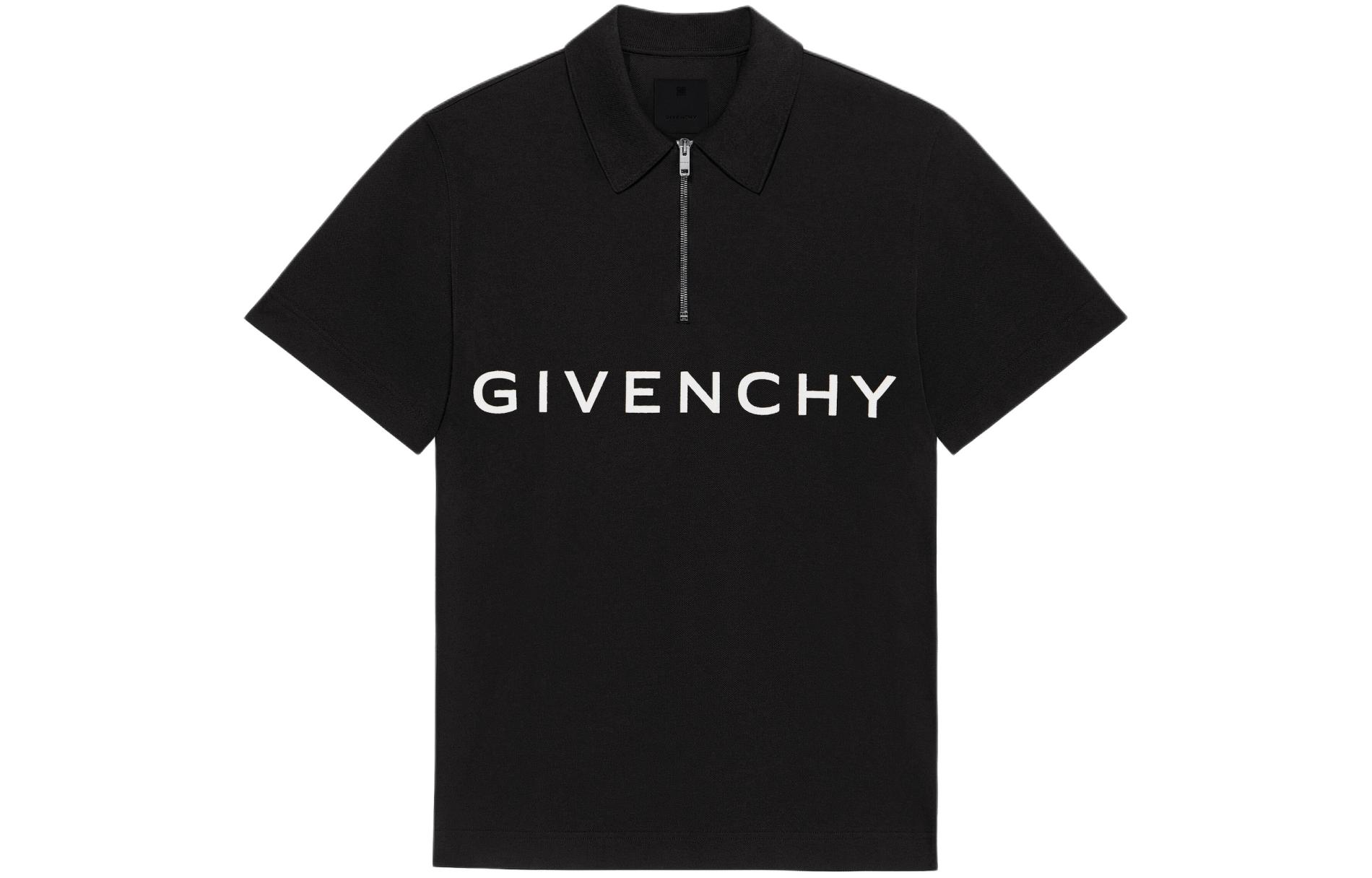 Order Givenchy Kaos Polo Lengan Pendek Hitam dengan Cetakan Huruf. BM71D13YFP-001