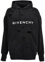 GIVENCHY Black Distressed Hoodie with Letter Print. BMJ0JE3Y9W-011 GIVENCHY Black Distressed Hoodie with Letter Print. BMJ0JE3Y9W-011