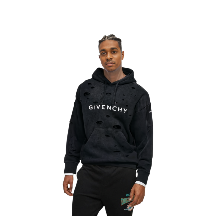 Purchase 紀梵希 黑色字母印花破洞連帽衫 BMJ0JE3Y9W-011