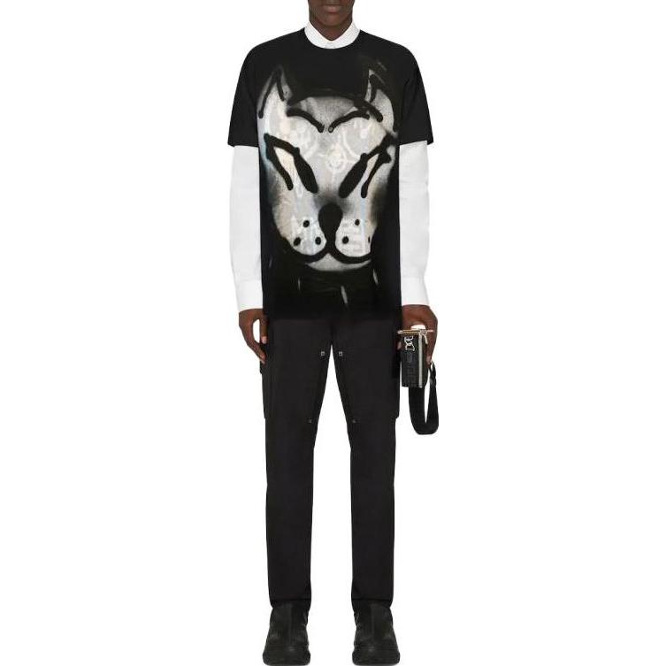 Lookbook Givenchy 黑色狗圖印花圓領T恤 BM71CQ3Y6B-001