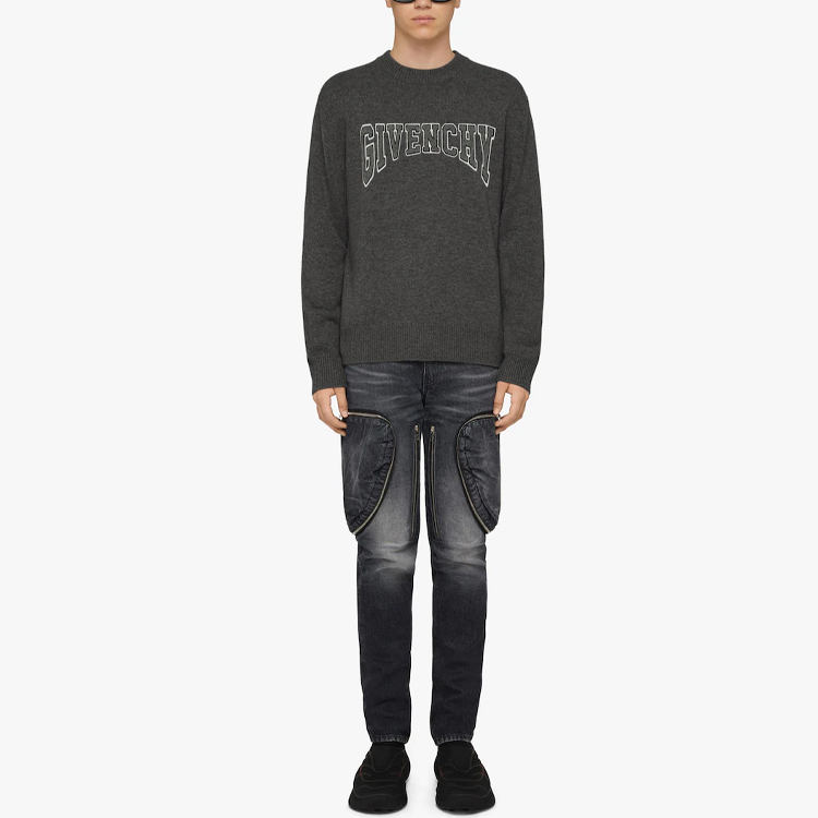 Shop 纪梵希黑色刺绣字母Logo圆领毛衣 BM90KX4YC6-015