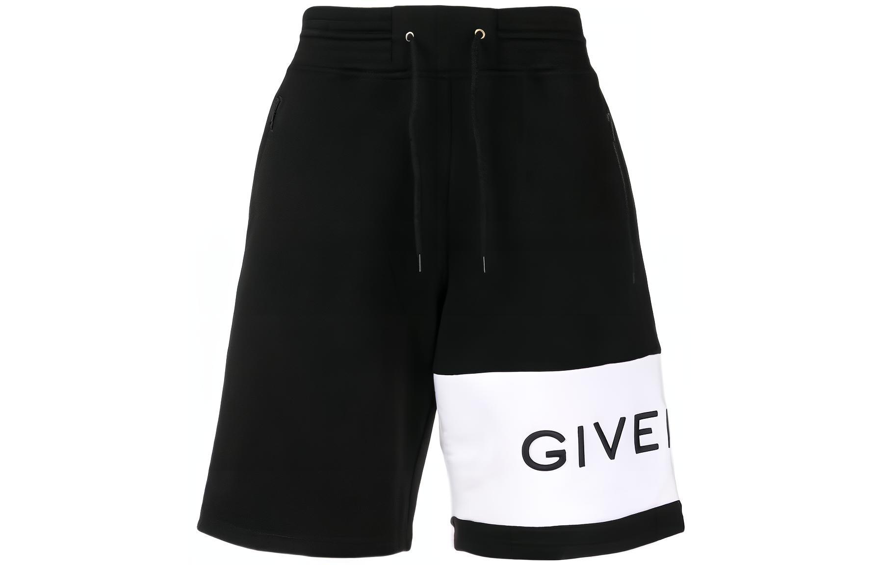 GIVENCHY  Black Embroidered Logo Mid-Rise Straight Casual Shorts BM509F30AF-001