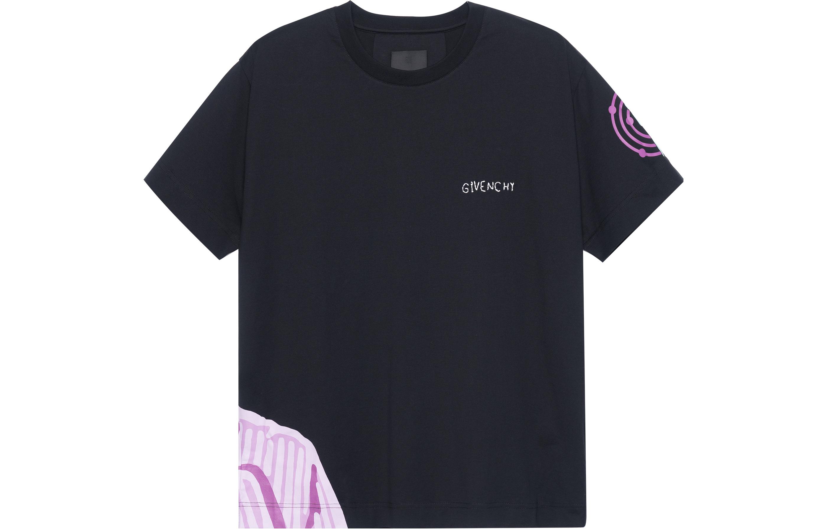 Lookbook ジバンシー ブラック グラフィック プリント クルーネック Tシャツ BM716R3YCV-001
