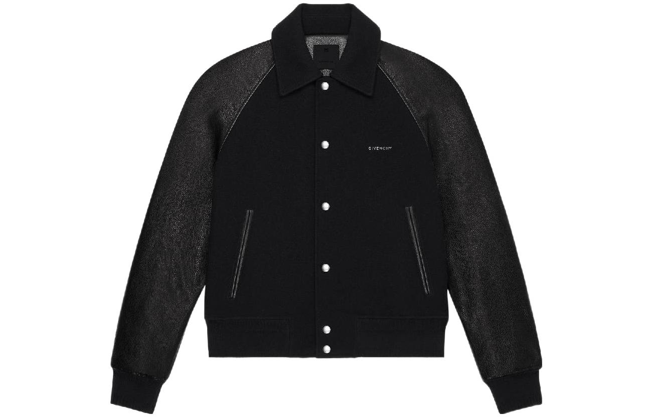 GIVENCHY  Black Logo Letter Wool Leather Jacket BM01196Y16-001