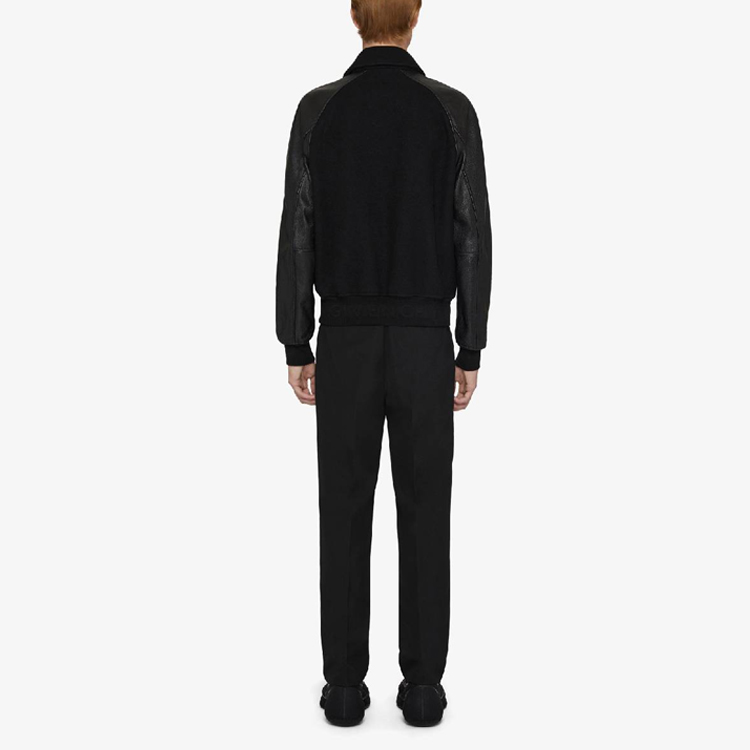 Shop 纪梵希 黑色标志字母羊毛皮革夹克 BM01196Y16-001