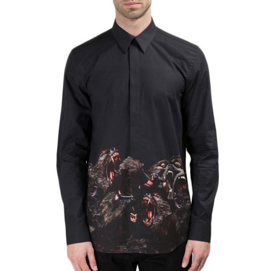 Shop 紀梵希 黑色野獸圖案長袖襯衫 16F6039727-001