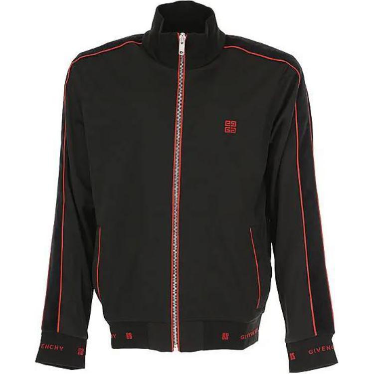 Givenchy  Black Red Logo Zip-Up High Collar Jacket BM708V300B-001