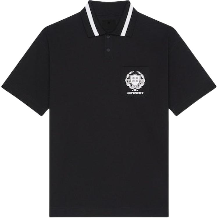 Order 紀梵希黑色修身短袖翻領扣子T恤 BM71KX3YL0-001