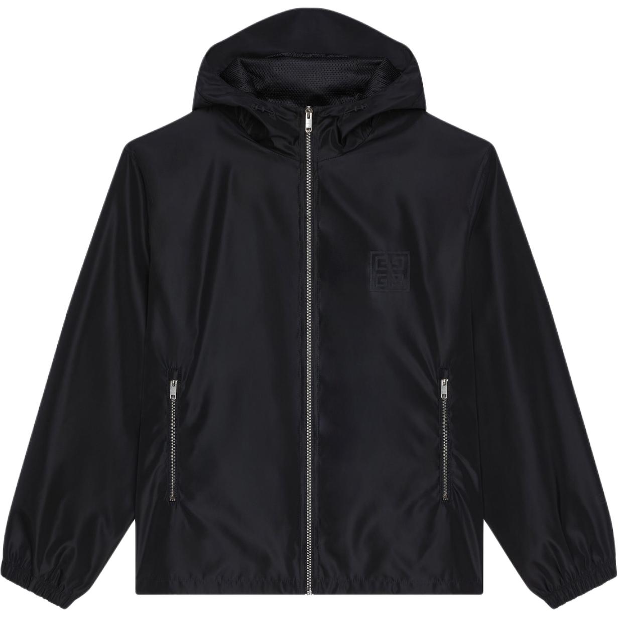 Givenchy  Black Solid Color Hooded Zip-Up Windbreaker Jacket BM0186144C-001