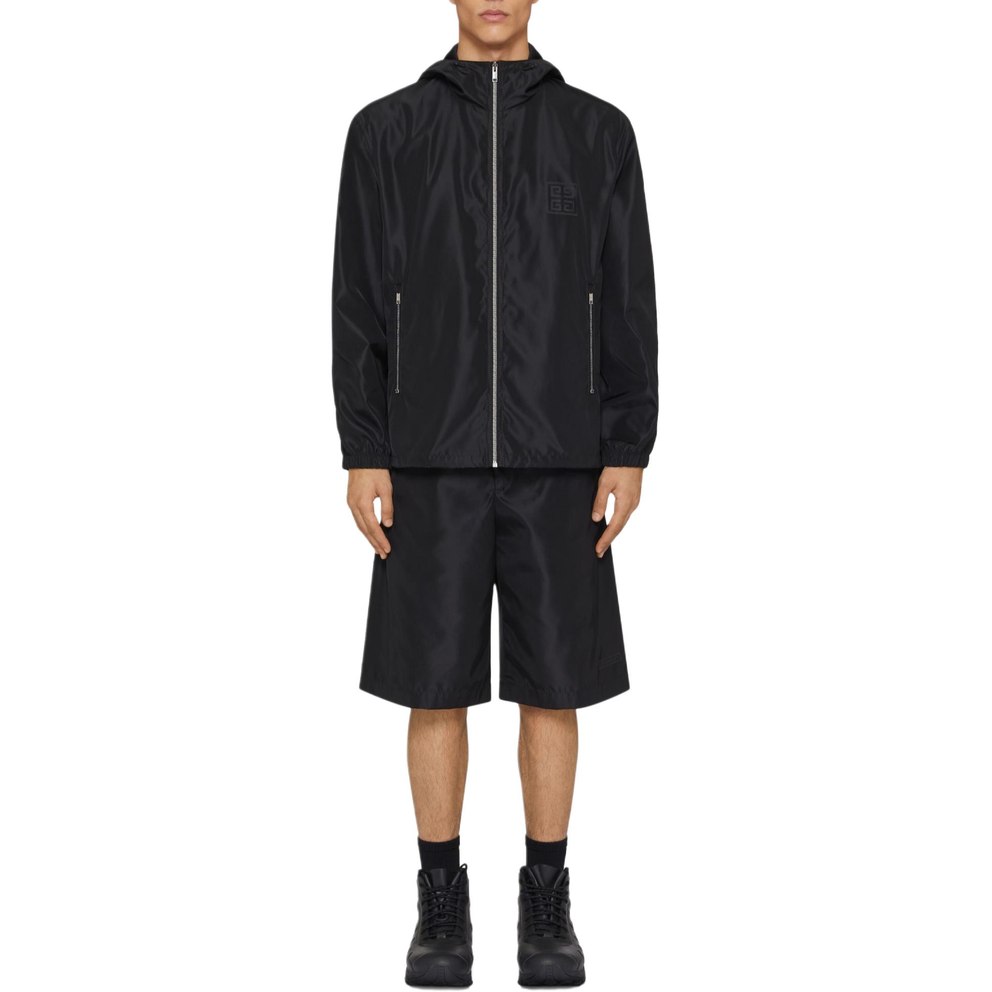 Lookbook ジバンシー ブラック 無地 フード付き ジップアップ ウィンドブレーカージャケット BM0186144C-001