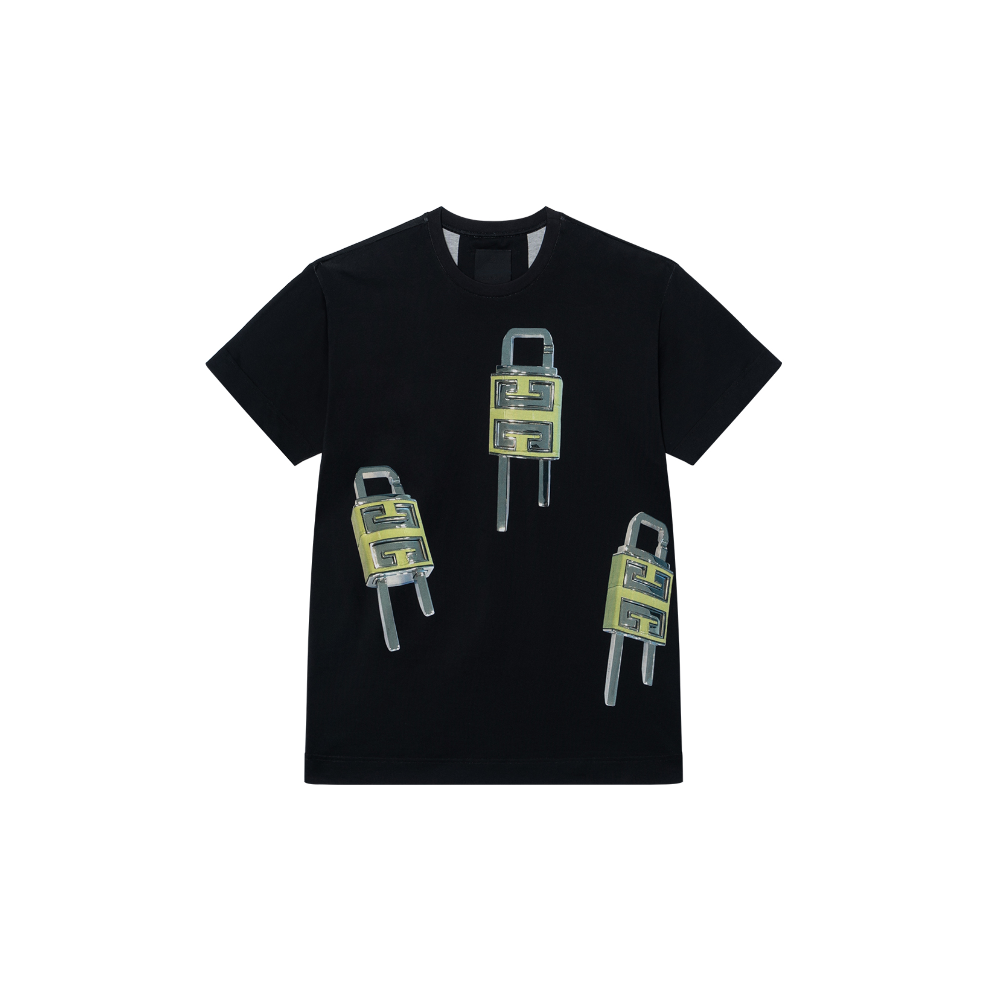 GIVENCHY  Black Solid Color Padlock Graphic Crewneck T-Shirt. BM716N3YBC-001