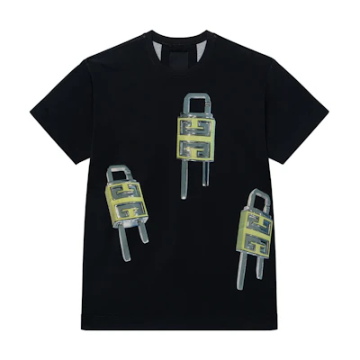 GIVENCHY Black Solid Color Padlock Graphic Crewneck T-Shirt. BM716N3YBC-001